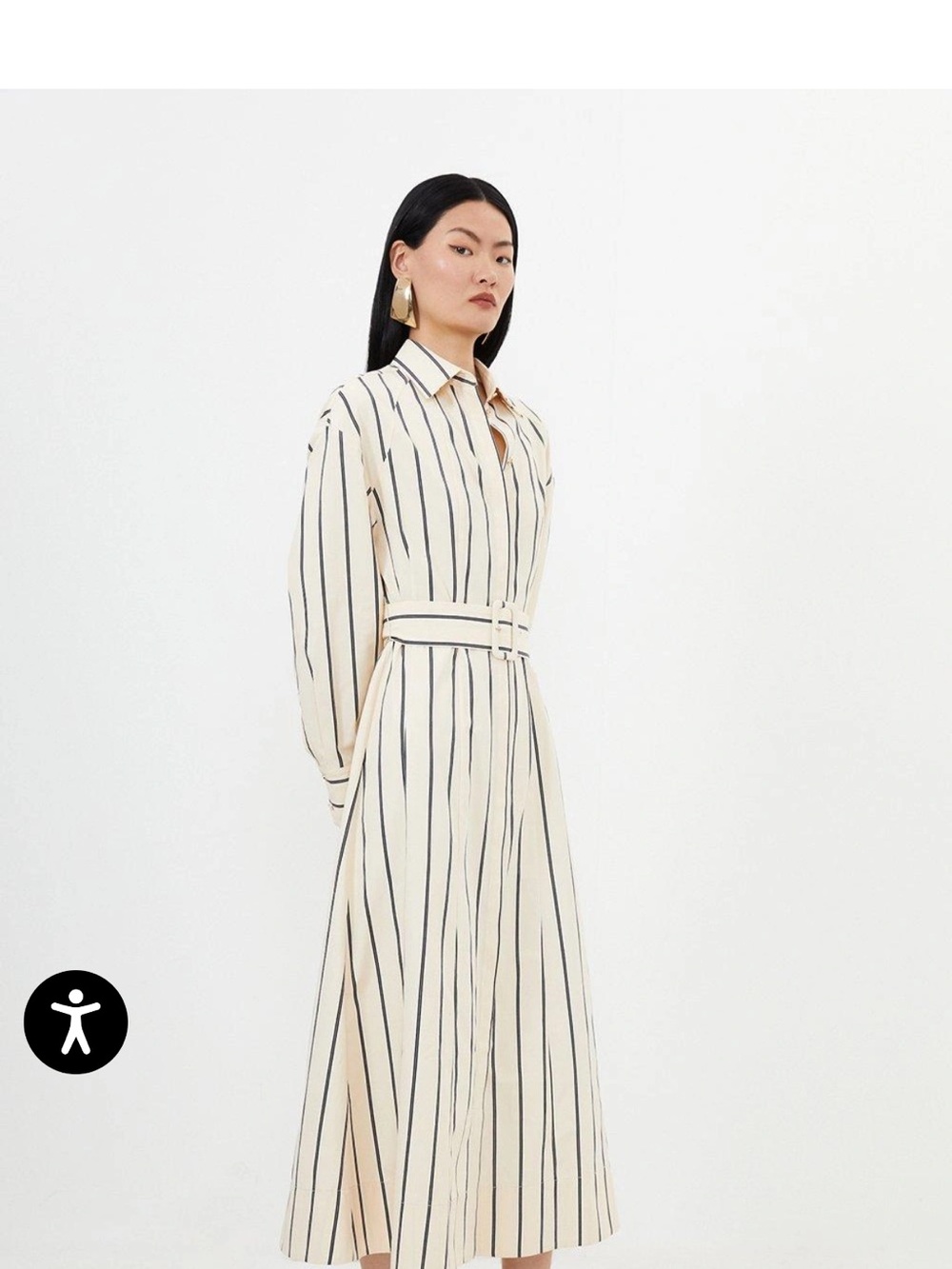Karen Millen Cream and Black Vertical Stripe Midi Shirt Dress - Picture 2 of 4